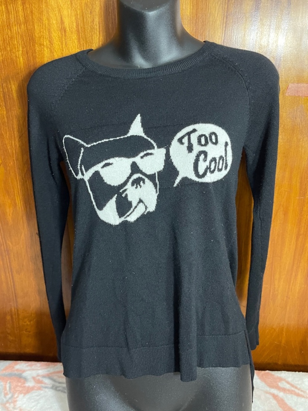 Rue21 Black Sweater with 'Too Cool' Dog Graphic